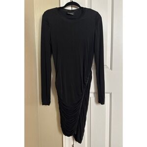 The Kooples Sport Black Ruched Asymmetrical Mini Dress - Long‎ Sleeve Zip Detail